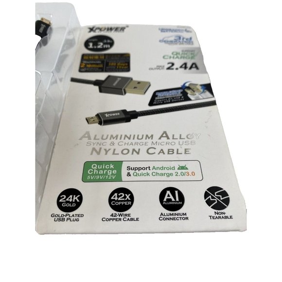 Aluminum Alloy Sync & Charge Micro USB Nylon Cable Gold Plated Android Cell - Picture 2 of 8